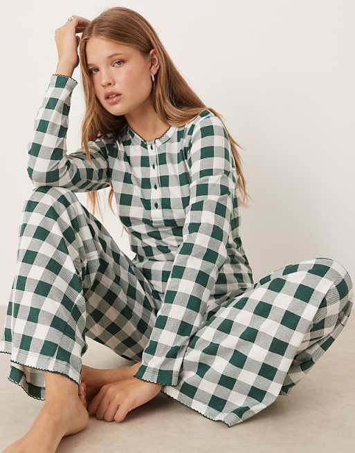 ASOS DESIGN Mix & Match Pyjamas In Green Check Print