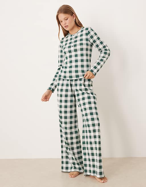 ASOS DESIGN Mix & Match Pyjamas In Green Check Print