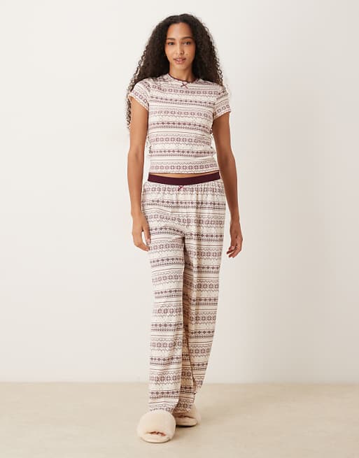 ASOS DESIGN mix & match pyjamas in red fairisle print
