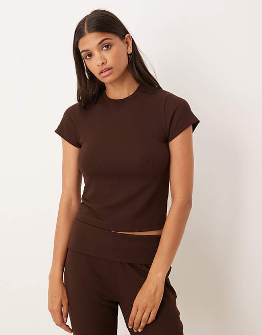 ASOS DESIGN Mix & Match Rib Lounge In Chocolate Brown