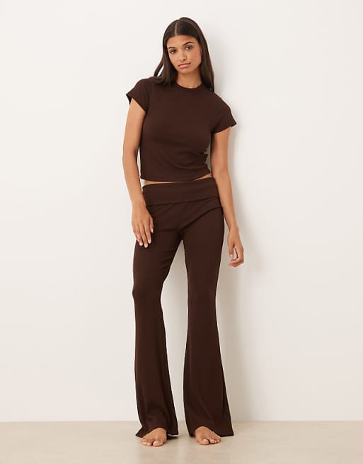 ASOS DESIGN Mix & Match Rib Lounge In Chocolate Brown