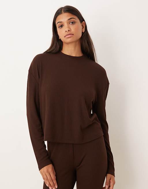 ASOS DESIGN Mix & Match Rib Lounge In Chocolate Brown