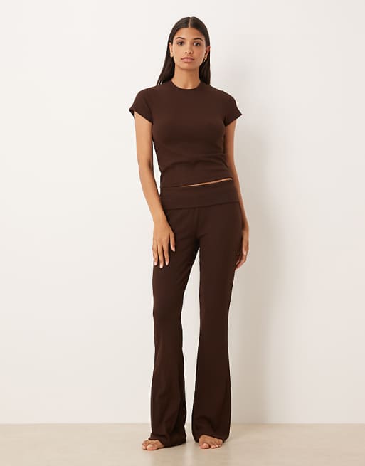 ASOS DESIGN mix & match rib lounge in chocolate brown