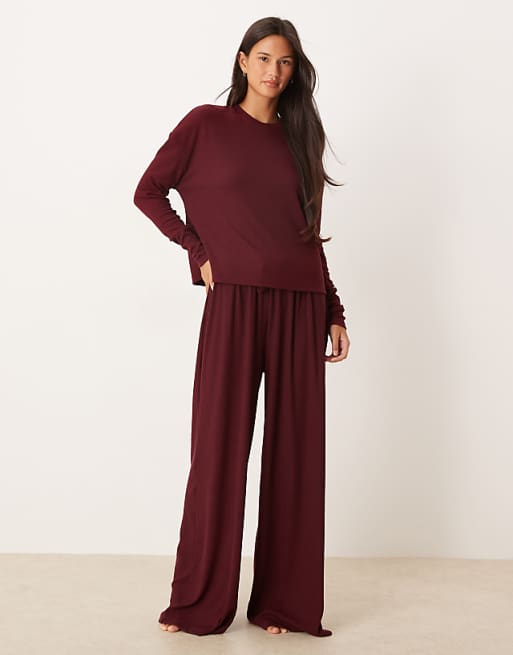 ASOS DESIGN mix & match rib loungewear in burgundy