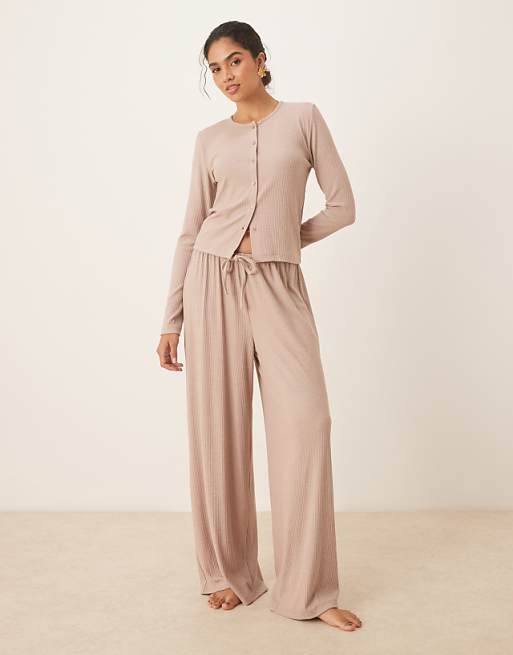ASOS DESIGN mix & match rib loungewear in cream