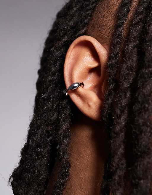 ASOS DESIGN molten ear cuff in silver tone