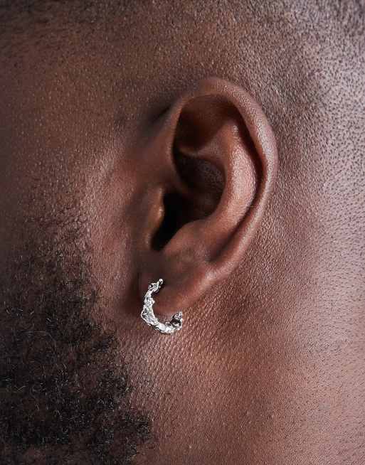ASOS DESIGN Molten Hammered Hoop Earrings In Silver