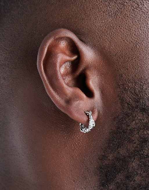ASOS DESIGN molten hammered hoop earrings in silver