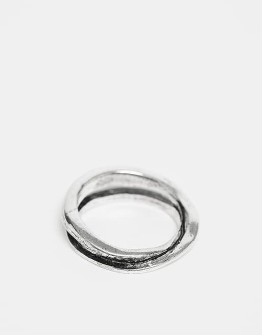 ASOS DESIGN Molten Intertwined Ring In Silver Tone