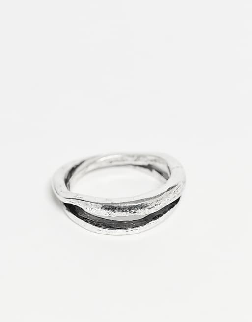 ASOS DESIGN molten intertwined ring in silver tone