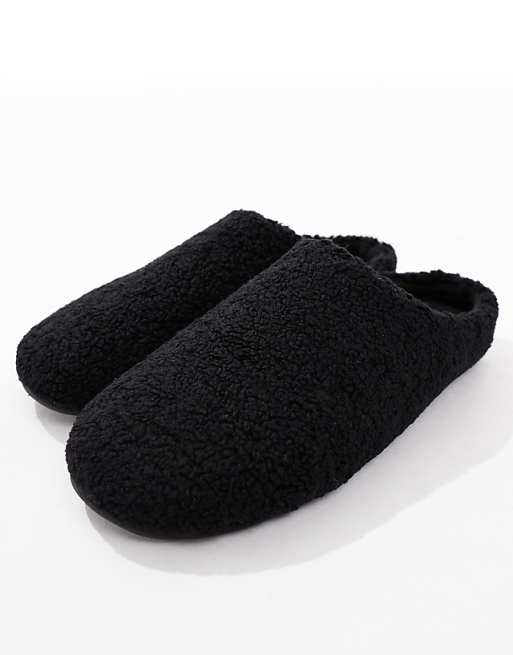 ASOS DESIGN Mule Slippers In Black Borg