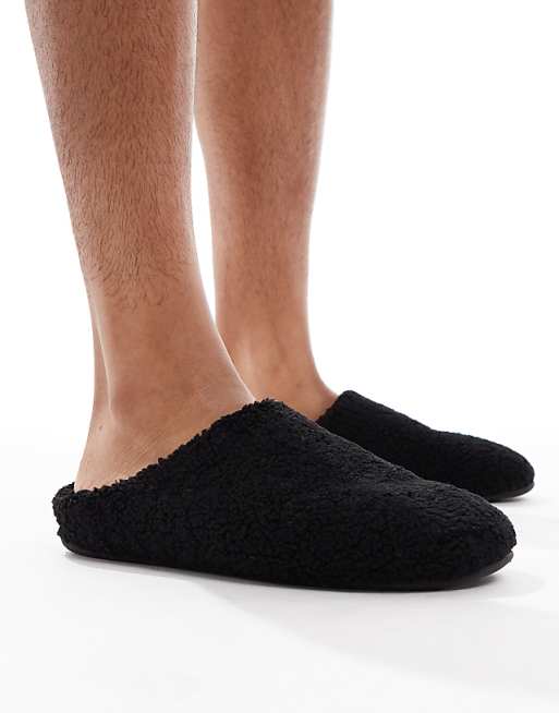 ASOS DESIGN Mule Slippers In Black Borg