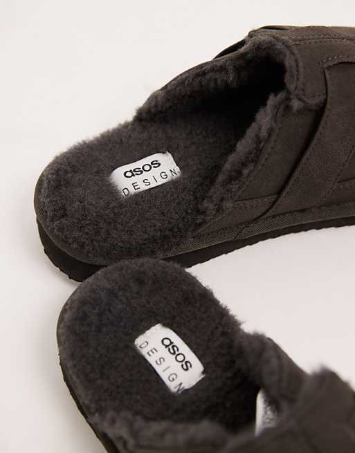 ASOS DESIGN Mule Slippers In Black With Strap