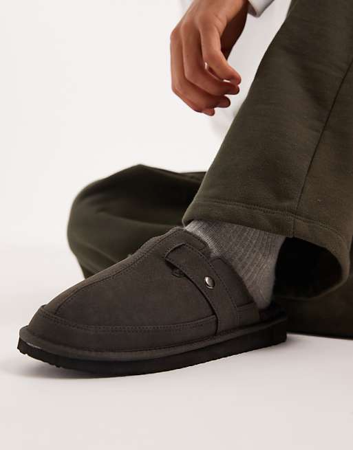 ASOS DESIGN mule slippers in black with strap