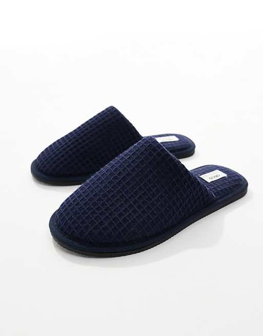 ASOS DESIGN Mule Slippers In Navy Waffle