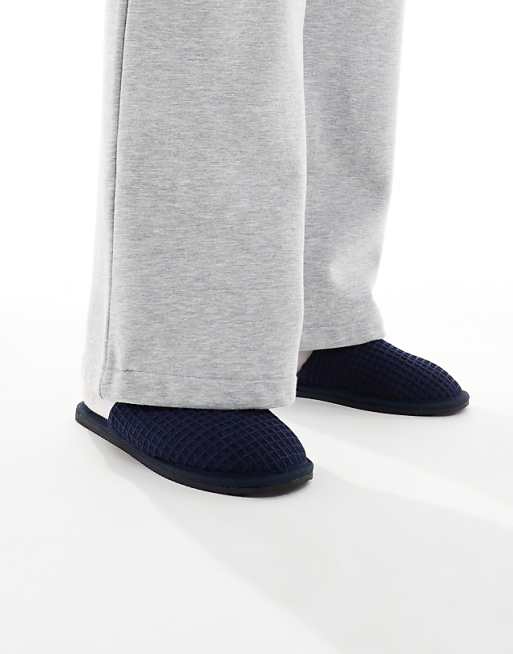 ASOS DESIGN Mule Slippers In Navy Waffle
