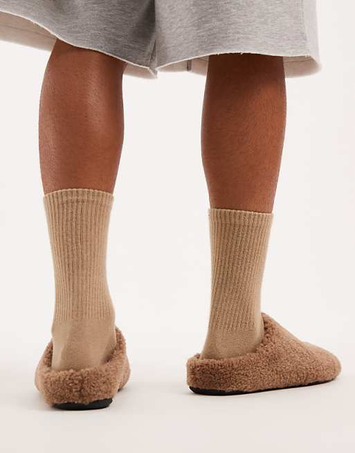 ASOS DESIGN Mule Slippers In Tan Borg