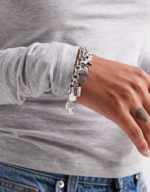 ASOS DESIGN Multi Charm Bracelet In Silver Tone