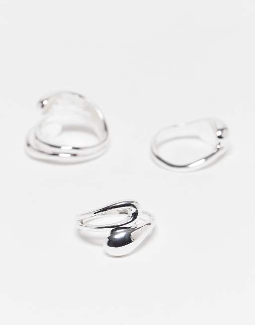 ASOS DESIGN Multi-pack Of Rings With Bubble Wavy Design In Silver Tone