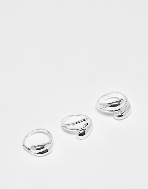 ASOS DESIGN multi-pack of rings with bubble wavy design in silver tone