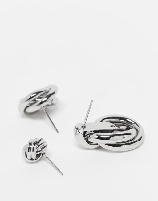 ASOS DESIGN Multi Pack Of Stud Earrings With Knot Design In Silver Tone