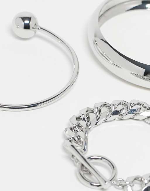 ASOS DESIGN Multipack Of Mixed Bangles And Bracelets In Silver Tone