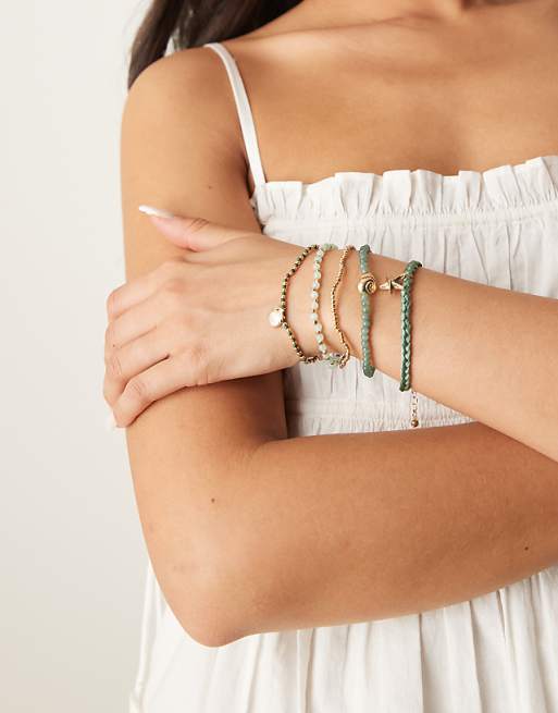 ASOS DESIGN multirow bracelet in shell design in gold tone