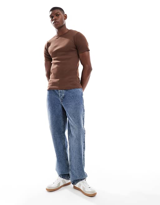 ASOS DESIGN Muscle Boxy T-shirt In Brown Rib