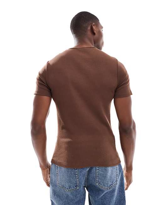 ASOS DESIGN Muscle Boxy T-shirt In Brown Rib