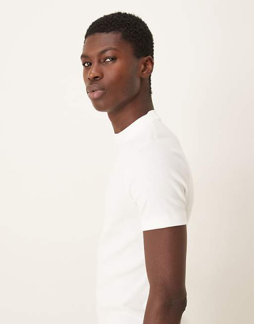 ASOS DESIGN Muscle Fit High Neck Rib T-shirt In White