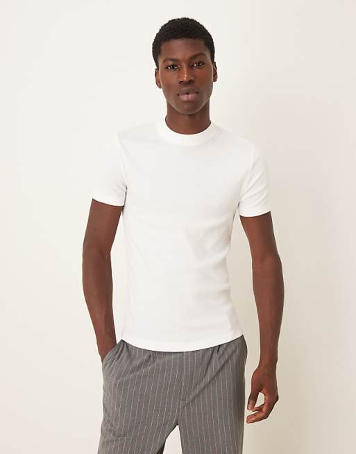ASOS DESIGN muscle fit high neck rib t-shirt in white