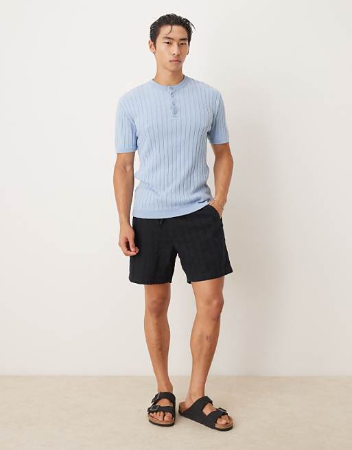 ASOS DESIGN Muscle Fit Knitted Henley Neck T-shirt In Light Blue