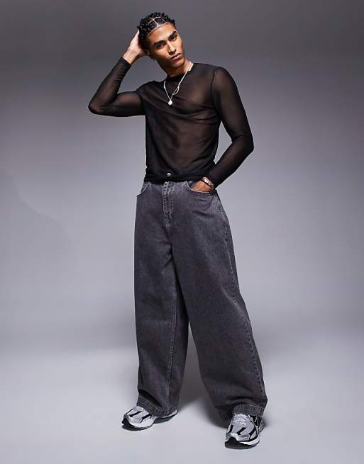 ASOS DESIGN Muscle Fit Long Sleeve T-shirt In Black Mesh