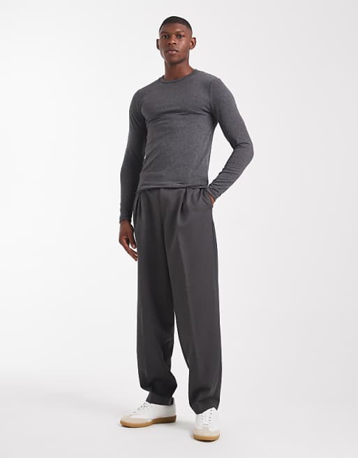 ASOS DESIGN Muscle Fit Long Sleeve T-shirt In Charcoal