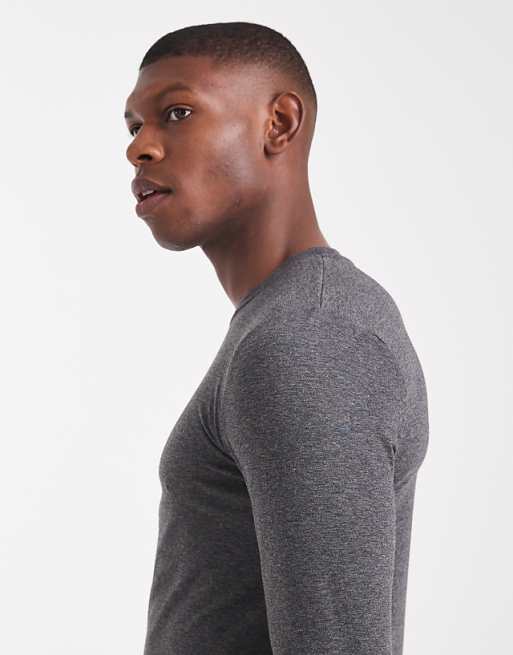 ASOS DESIGN Muscle Fit Long Sleeve T-shirt In Charcoal