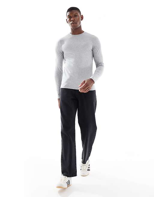 ASOS DESIGN Muscle Fit Long Sleeve T-shirt In Light Grey