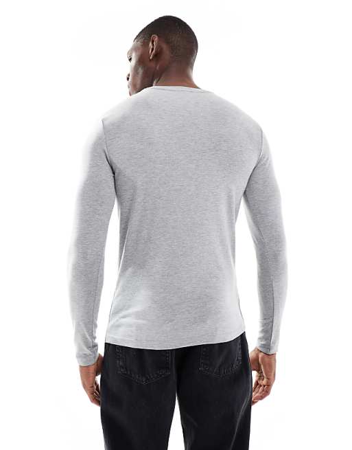 ASOS DESIGN Muscle Fit Long Sleeve T-shirt In Light Grey
