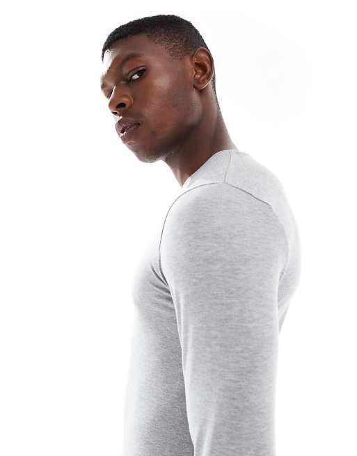 ASOS DESIGN Muscle Fit Long Sleeve T-shirt In Light Grey