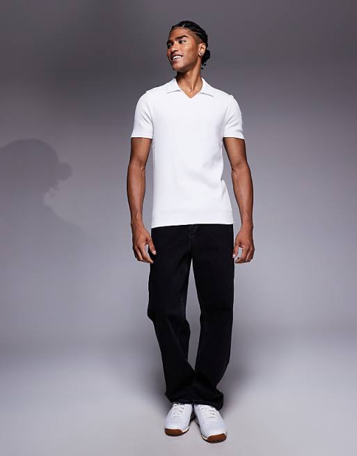ASOS DESIGN Muscle Fit Polo In White Rib