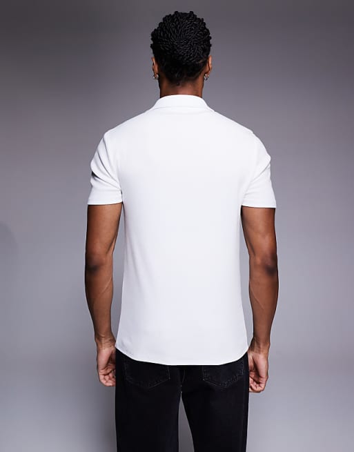 ASOS DESIGN Muscle Fit Polo In White Rib
