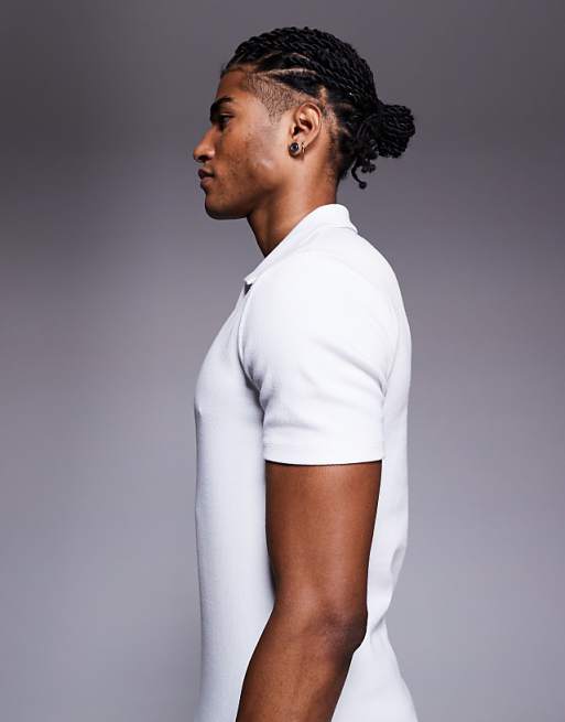 ASOS DESIGN Muscle Fit Polo In White Rib