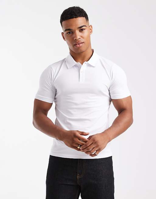 ASOS DESIGN muscle fit polo in white