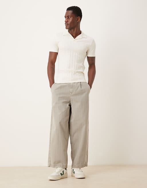 ASOS DESIGN Muscle Fit Revere Polo In Cream Wide Rib