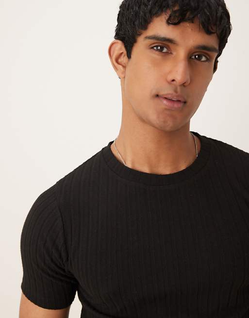 ASOS DESIGN Muscle Fit Rib T-shirt In Black