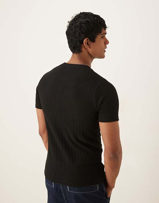 ASOS DESIGN Muscle Fit Rib T-shirt In Black