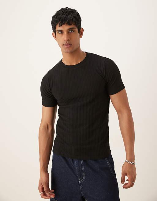 ASOS DESIGN muscle fit rib t-shirt in black