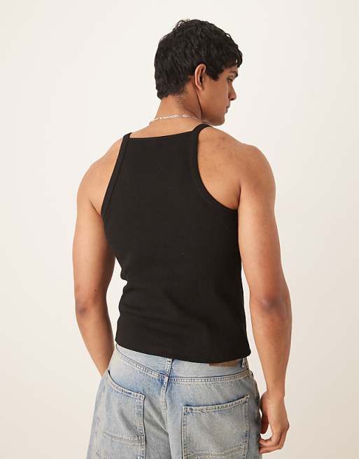 ASOS DESIGN Muscle Fit Rib Vest In Black