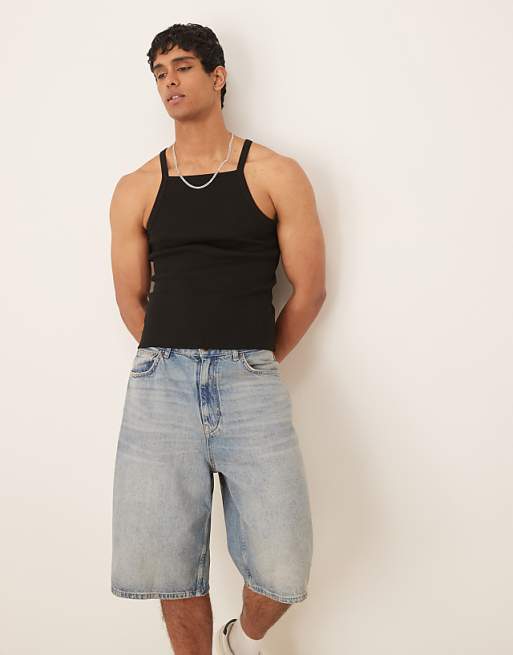 ASOS DESIGN muscle fit rib vest in black