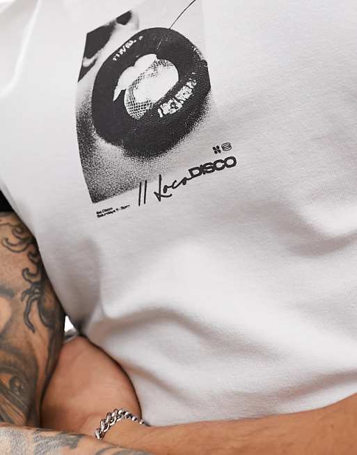ASOS DESIGN Muscle-fit Ringer T-shirt In White With Lips Chest Print