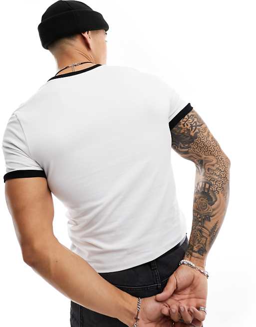 ASOS DESIGN Muscle-fit Ringer T-shirt In White With Lips Chest Print